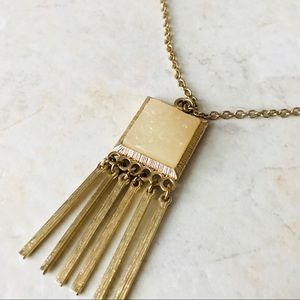Druzy Stone Necklace in Ivory with gold fringe
